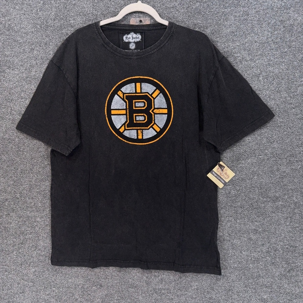 Red Jacket Boston Bruins Tshirt Mens XL Black Distressed Logo NHL Hockey NEW
